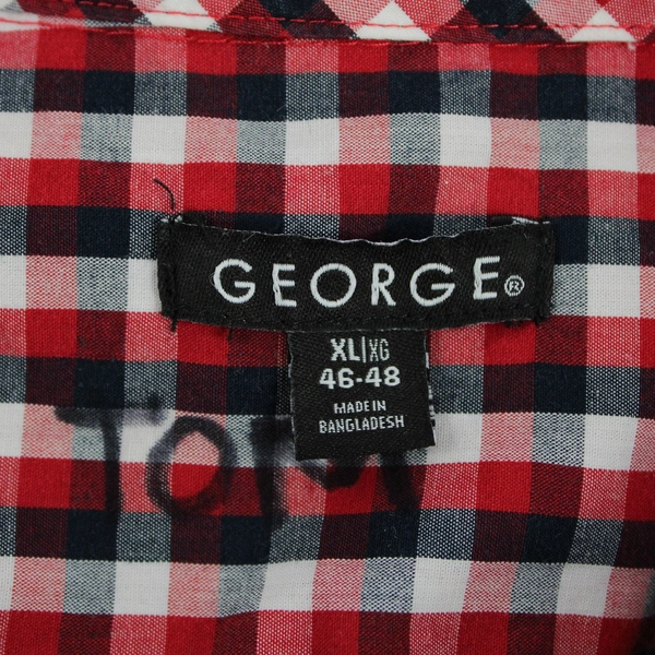 George Men's Red White & Blue Plaid Collar Short Sleeve Button Up Shirt Size XL