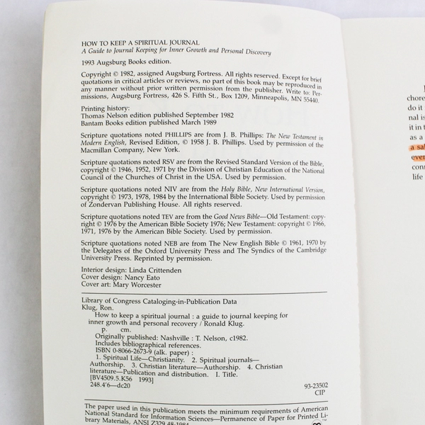 How to Keep a Spiritual Journal by Ronald Klug 1993 Paperback Ex-Library Book