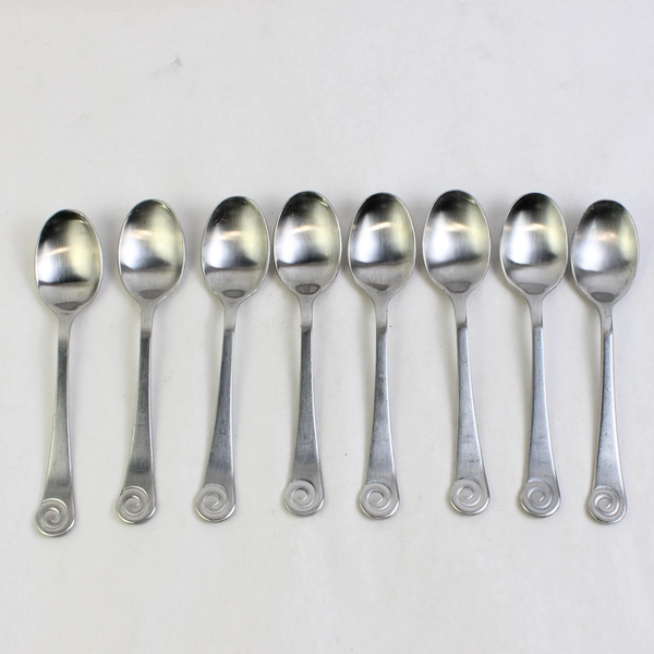 Lot of 8 Robert Welch Ammonite Satin 7 5/8" Place Oval Soup Spoons Stainless