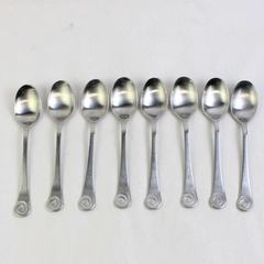 Lot of 8 Robert Welch Ammonite Satin 7 5/8" Place Oval Soup Spoons Stainless