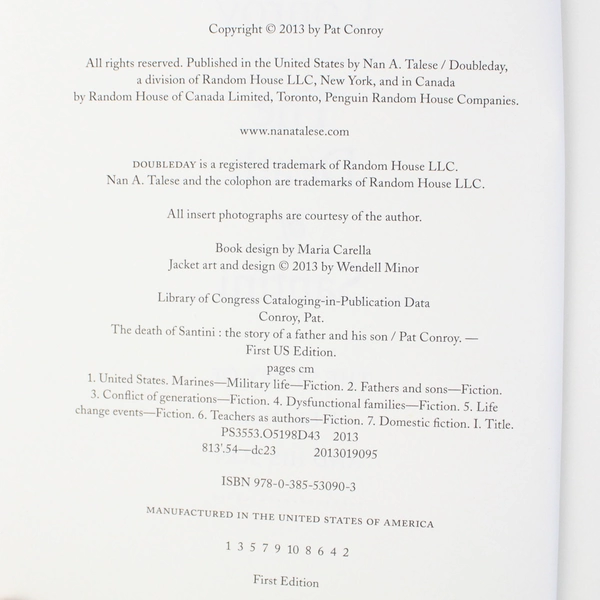 The Death of Santini The Story of Father And Son by Pat Conroy 2013 HC DJ