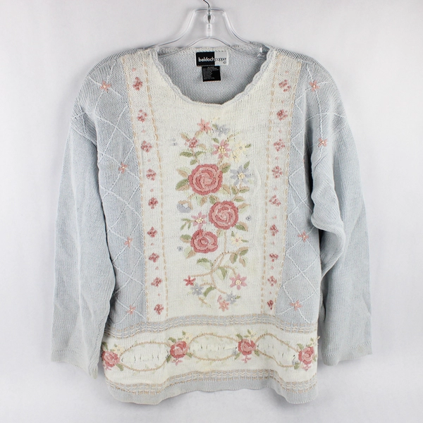 Vintage Beldoch Popper Rose Design Knit Sweater Women's Size Large Flawed