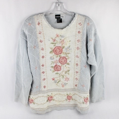 Vintage Beldoch Popper Rose Design Knit Sweater Women's Size Large Flawed