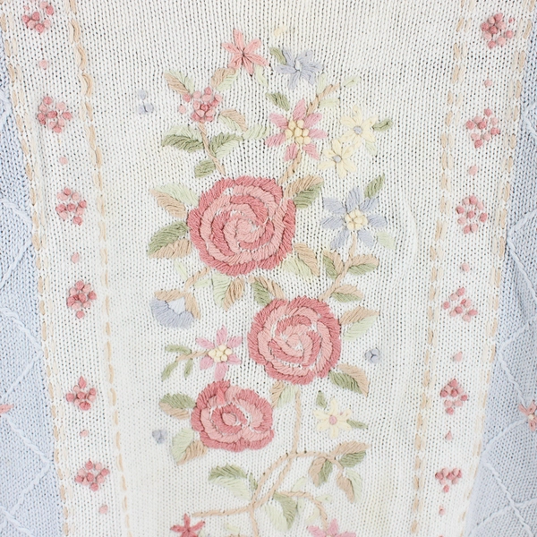 Vintage Beldoch Popper Rose Design Knit Sweater Women's Size Large Flawed