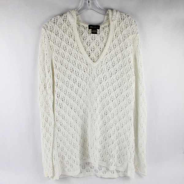 Eddie Bauer Hooded Open-Knit White Sweater Women's Size Large