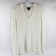Eddie Bauer Hooded Open-Knit White Sweater Women's Size Large