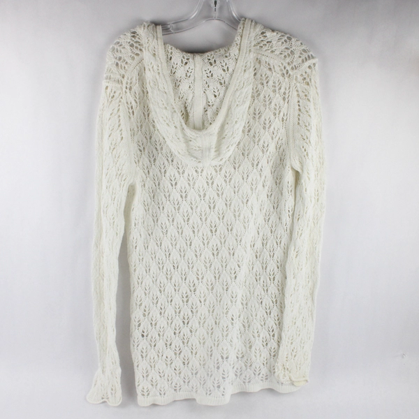 Eddie Bauer Hooded Open-Knit White Sweater Women's Size Large