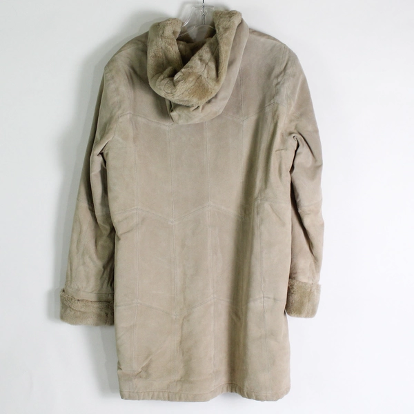 Covington Outerwear Mid Length Coat Beige Real Leather & Fake Fur Women's Sz XL