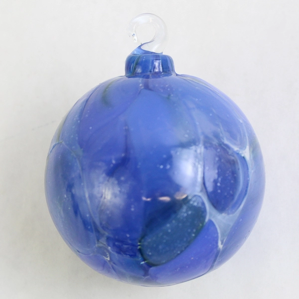 Vintage Hand Blown Blue Glass Ball Christmas Ornament 2.75 Inch