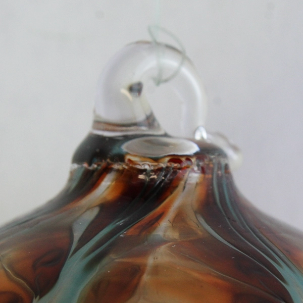 Vintage Hand Blown Brown And Blue Drip Glass Ball Christmas Ornament 3 Inch