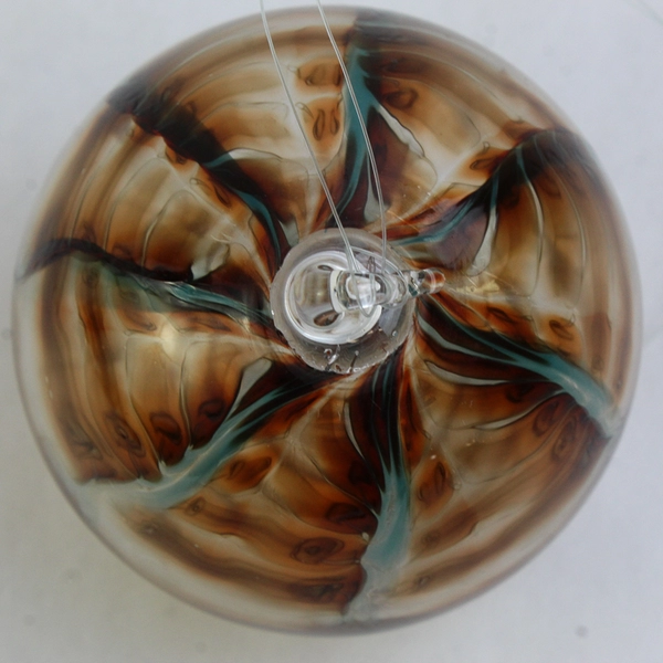 Vintage Hand Blown Brown And Blue Drip Glass Ball Christmas Ornament 3 Inch