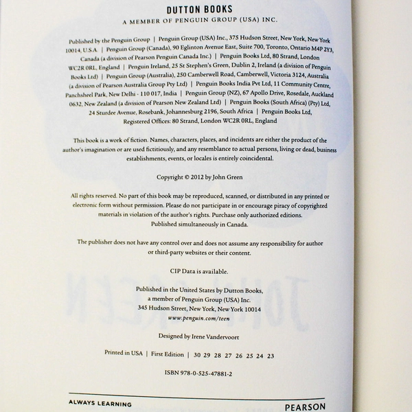 The Fault in Our Stars A Novel by John Green Hardcover Dust Jacket 2012