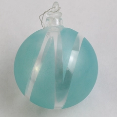 Vtg Hand Blown Brown And Hand Painted Blue Glass Ball Christmas Ornament 2.75"