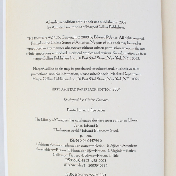 The Known World A Novel by Edward P. Jones 2004 Paperback