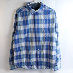 Nautica Men's Classic Fit Blue Plaid Collar Long Sleeve Button Up Shirt Size XL