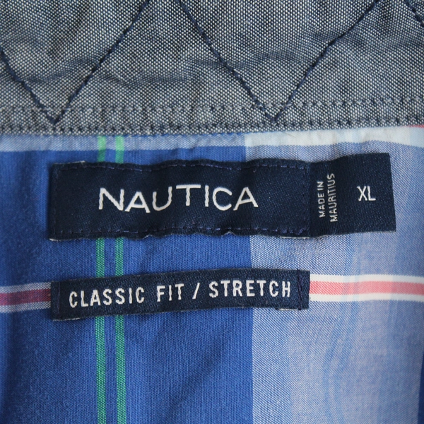 Nautica Men's Classic Fit Blue Plaid Collar Long Sleeve Button Up Shirt Size XL