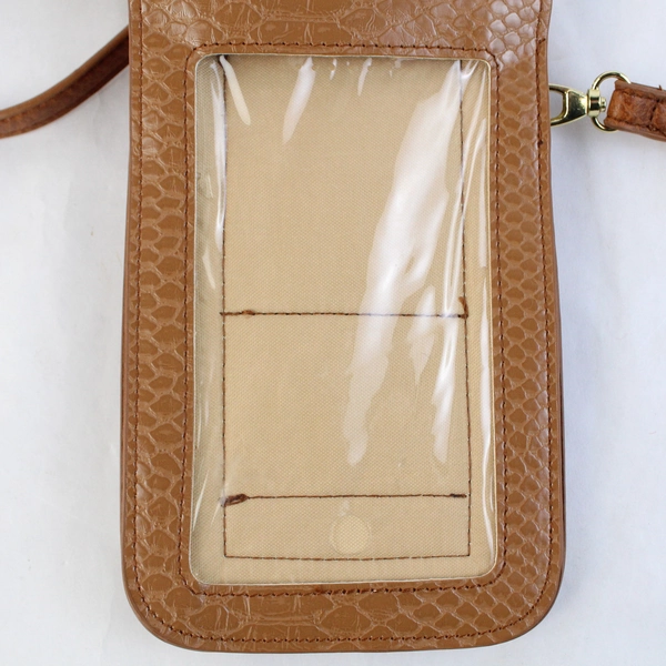 Unbranded Brown Faux Leather Touchscreen Crossbody Wallet Purse