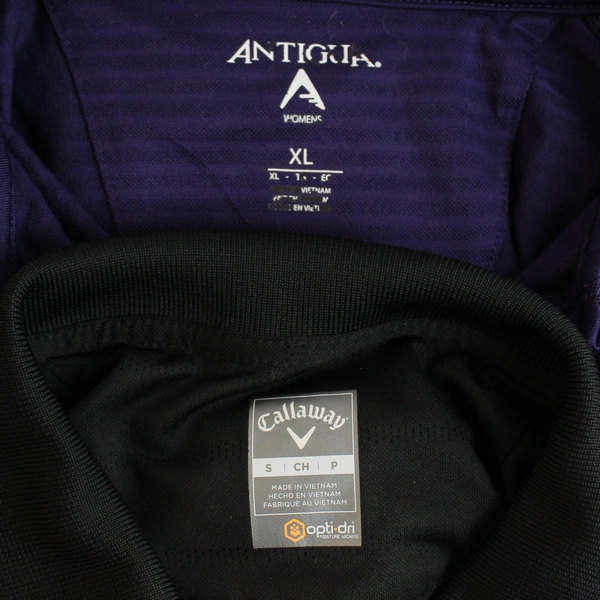 Lot of 2 Callaway & Antigua Women's Polos Purple Size XL & Black Size Small 