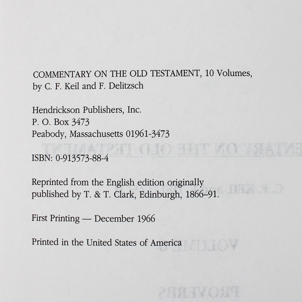 Keil & Delitzsch Commentary on the Old Testament Vol 6 Proverbs 1996 HC