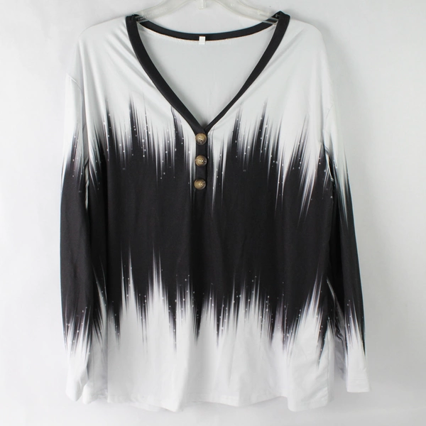 Unbranded Black and White 1/4 Button Shirt Women's 2XL