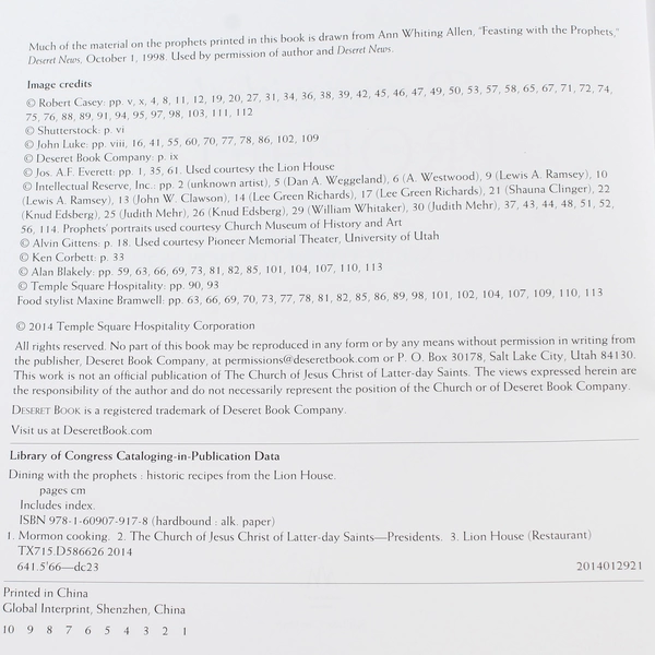 Dining With the Prophets Historic Recipes from the Lion House Hardcover 2014