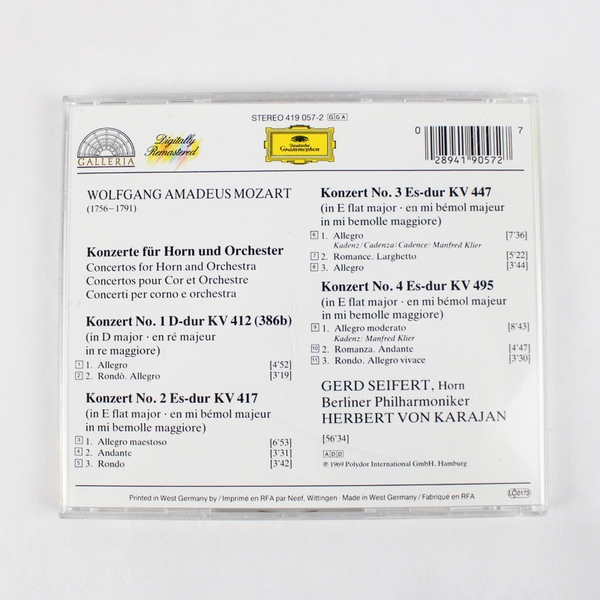 Wolfgang Amadeus Mozart 4 Hornkonzerte CD 1969 Herbert Von Karajan