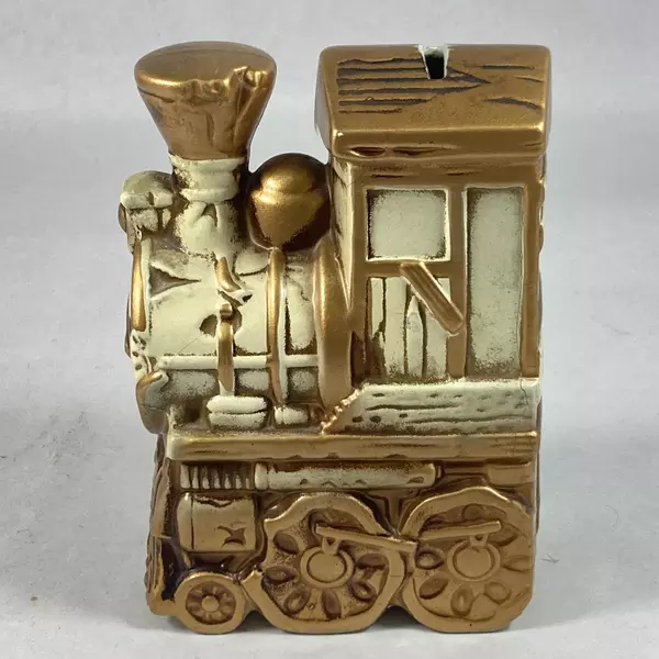 Vintage Atlantic City Ceramic Train Engine Coin Bank Souvenir with Stopper