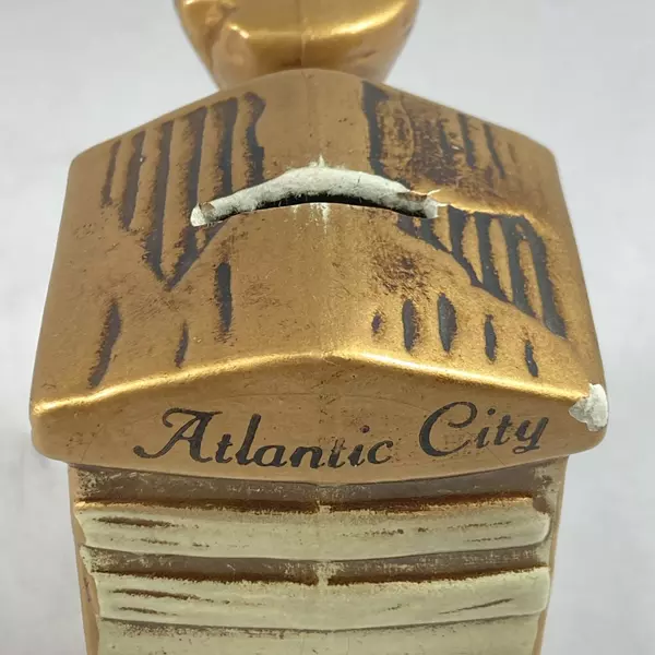 Vintage Atlantic City Ceramic Train Engine Coin Bank Souvenir with Stopper