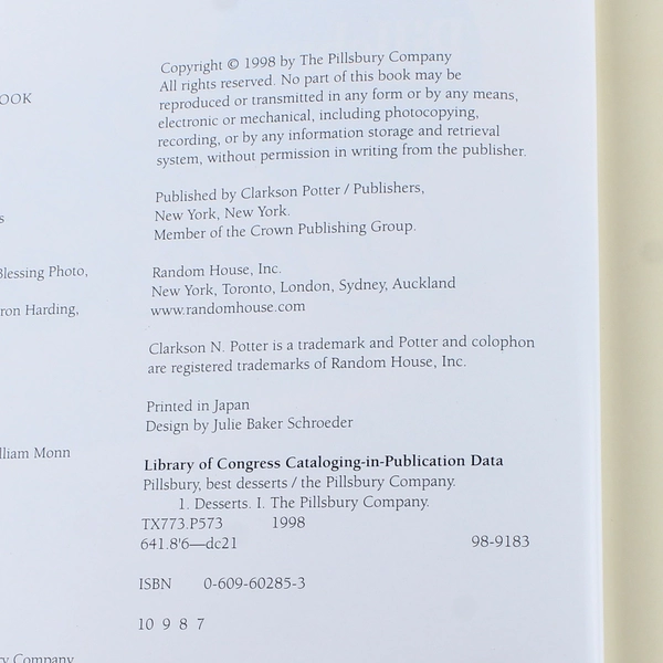 Pillsbury Best Desserts Cookbook by Clarkson Potter 1998 Hardcover