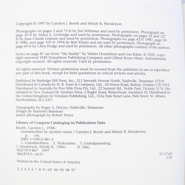 Grandmother By Another Name by Carolyn J Booth Mindy B Henderson 1997 HC DJ