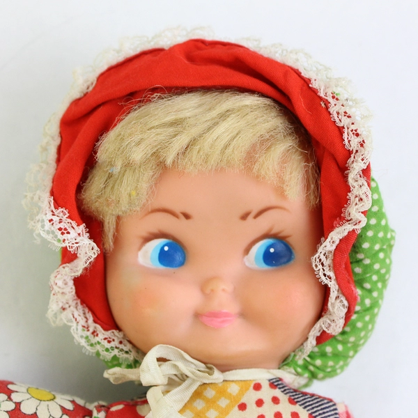 Vintage 10 Inch Cloth And Plastic Patchwork Doll Made In Taiwan