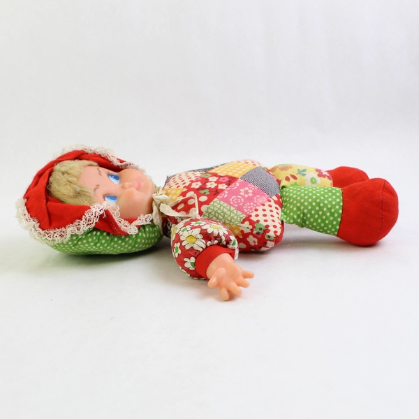 Vintage 10 Inch Cloth And Plastic Patchwork Doll Made In Taiwan