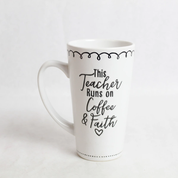 Lighthouse Coffee Mug "This Teacher Runs on Coffee & Faith" - White/Black