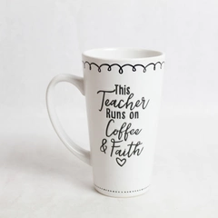 Lighthouse Coffee Mug "This Teacher Runs on Coffee & Faith" - White/Black