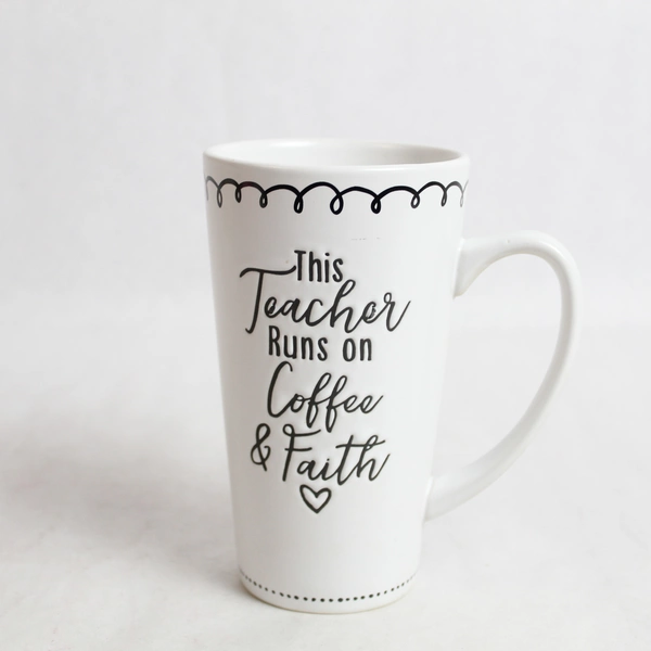 Lighthouse Coffee Mug "This Teacher Runs on Coffee & Faith" - White/Black