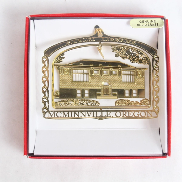 Vintage McMinnville OR Carnegie Library Solid Brass Ornament 2" Holiday Decor