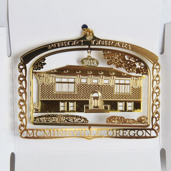 Vintage McMinnville OR Carnegie Library Solid Brass Ornament 2" Holiday Decor