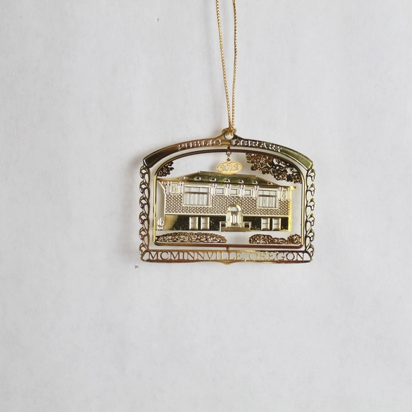 Vintage McMinnville OR Carnegie Library Solid Brass Ornament 2" Holiday Decor