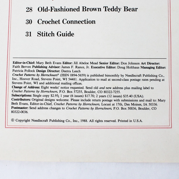 Crochet Patterns By Herrschners July/August 1988 Vol. 2 No. 4 Afghans Sweaters