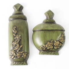Set of 2 Green Jar-Shaped Ceramic Wall Hangings