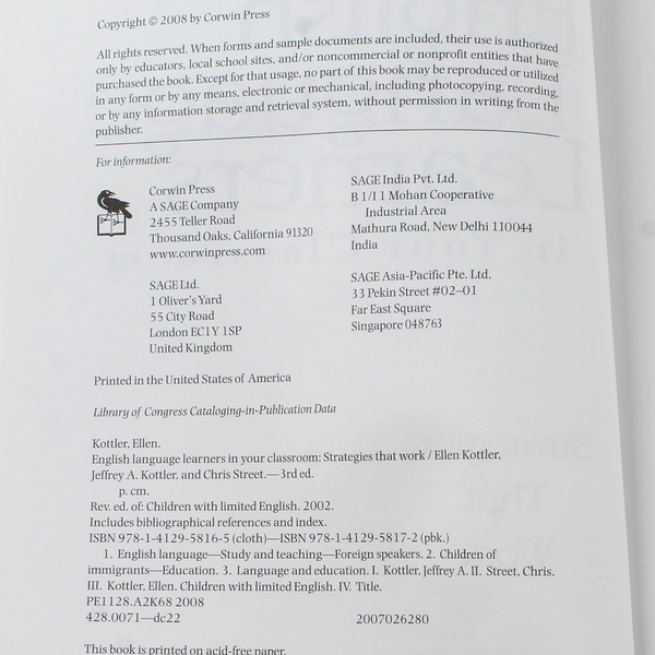 English Language Learners Book by Kottler & Street 2008 Corwin Press
