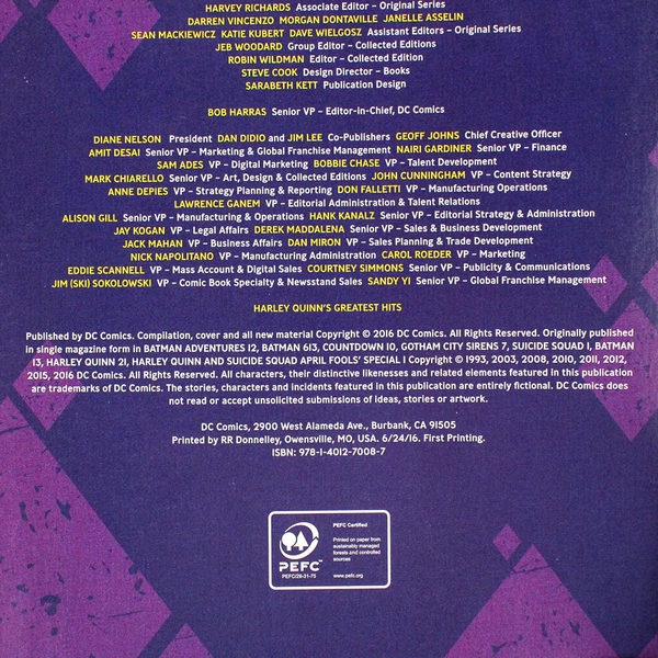 Harley Quinn's Greatest Hits A DC Comics Graphic Novel 2016 Compilation PB