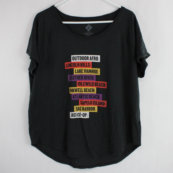 Outdoor Afro x REI Co-Op Women's Black States & Places Short Sleeve Tshirt Sz XL
