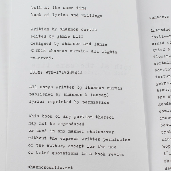 Both at the Same Time by Shannon Curtis - Lyrics & Writings Book 2018 PB