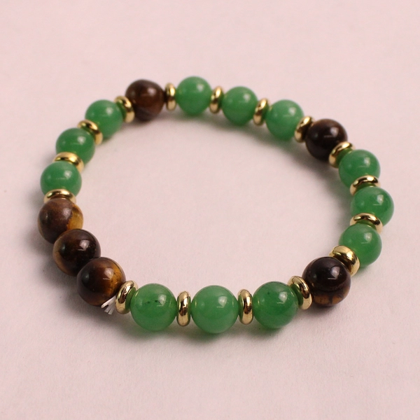 Green Jade And Tigers Eye Beaded Bracelet Made In China
