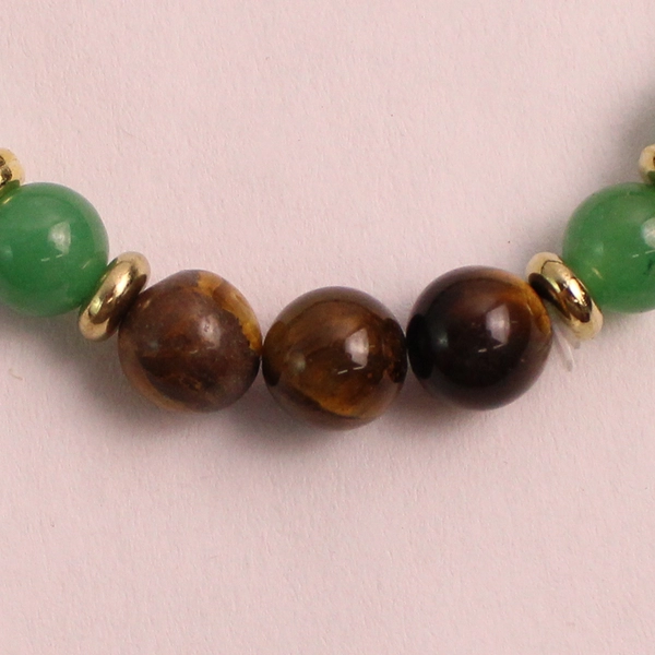 Green Jade And Tigers Eye Beaded Bracelet Made In China