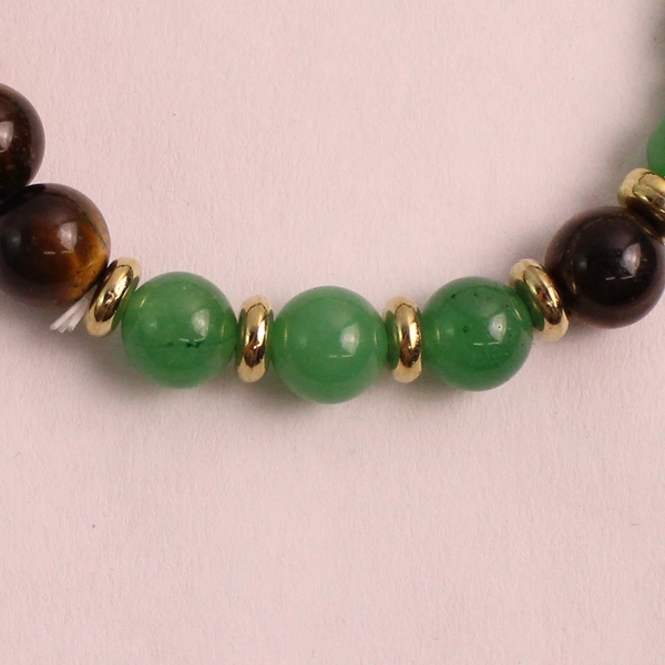 Green Jade And Tigers Eye Beaded Bracelet Made In China