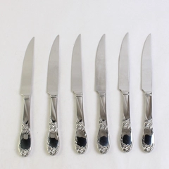 Lot of 6 Reed & Barton La Bella 9 5/8" Steak Knives Solid Handle Stainless