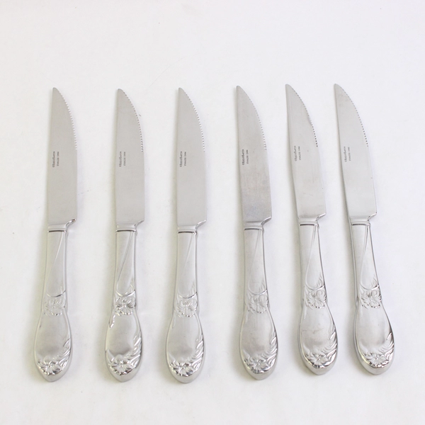 Lot of 6 Reed & Barton La Bella 9 5/8" Steak Knives Solid Handle Stainless