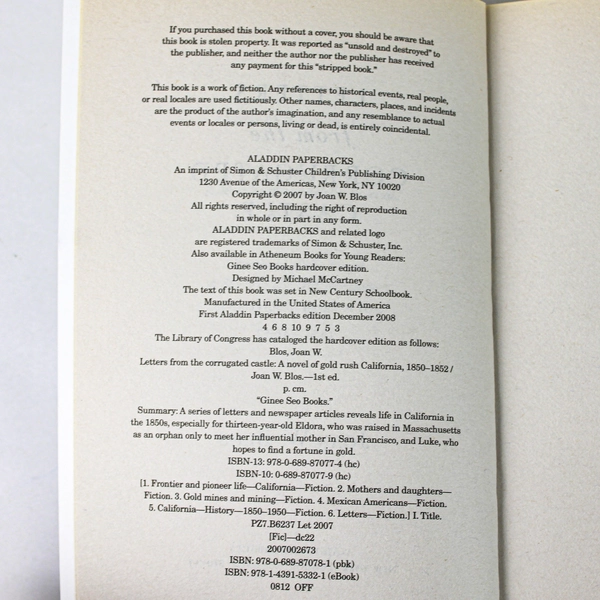 Letters from the Corrugated Castle by Joan W. Blos 2007